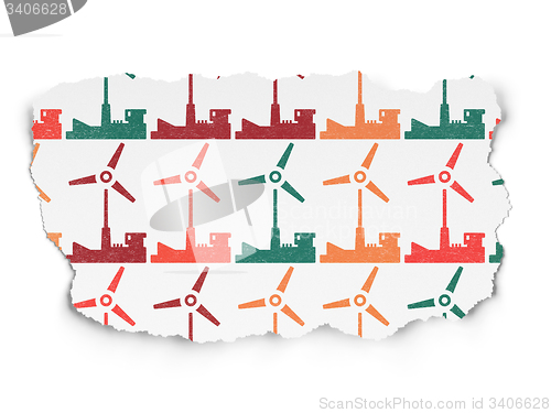 Image of Industry concept: Windmill icons on Torn Paper background