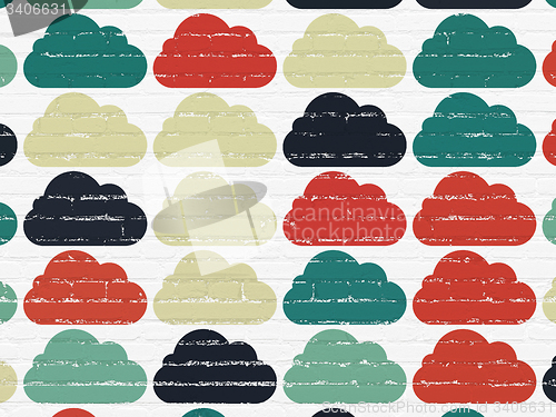Image of Cloud technology concept: Cloud icons on wall background