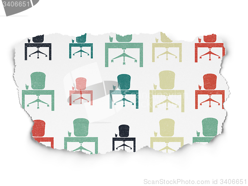 Image of Finance concept: Office icons on Torn Paper background