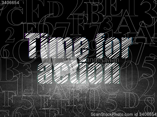 Image of Time concept: Time for Action in grunge dark room