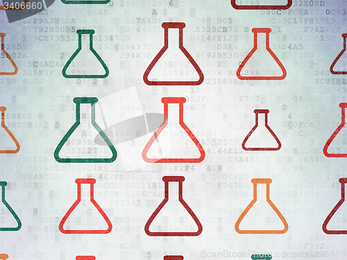 Image of Science concept: Flask icons on Digital Paper background