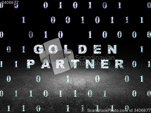 Image of Business concept: Golden Partner in grunge dark room