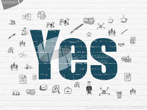 Image of Finance concept: Yes on wall background