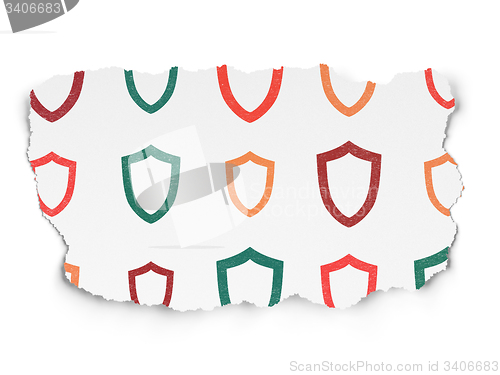 Image of Protection concept: Contoured Shield icons on Torn Paper background