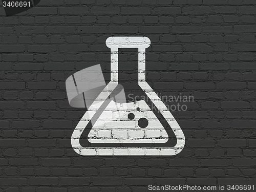 Image of Science concept: Flask on wall background