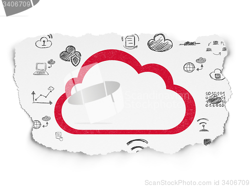Image of Cloud networking concept: Cloud on Torn Paper background