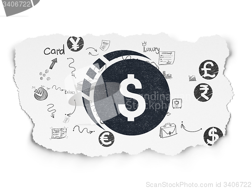 Image of Money concept: Dollar Coin on Torn Paper background