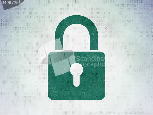 Image of Data concept: Closed Padlock on Digital Paper background