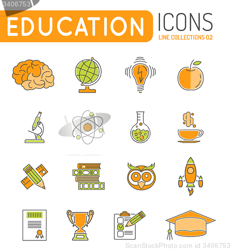Image of Online Education Thin Lines Color Web Icon Set
