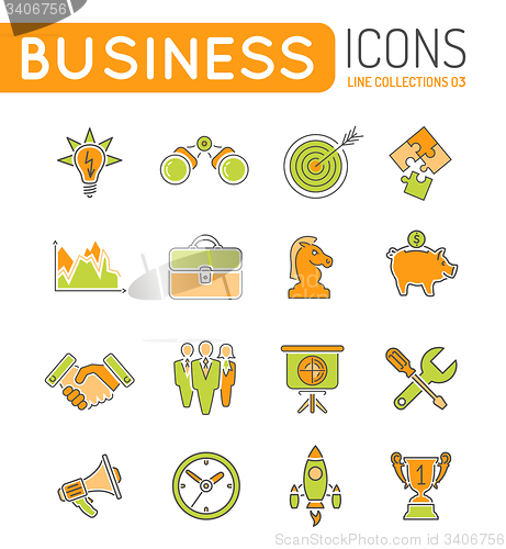 Image of Business Strategy Thin Lines Color Web Icon Set