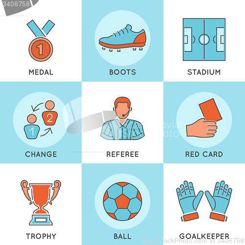 Image of Soccer Thin Lines Color Web Icon Set