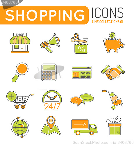 Image of Online Shopping Thin Lines Color Web Icon Set