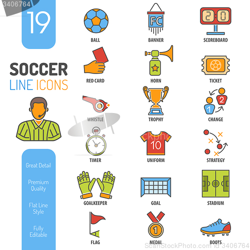 Image of Soccer Thin Lines Color Web Icon Set