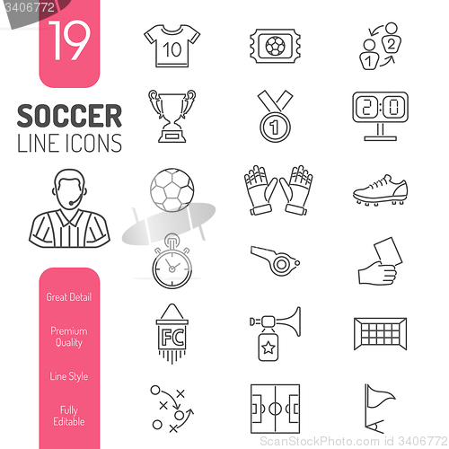Image of Soccer Thin Lines Web Icon Set