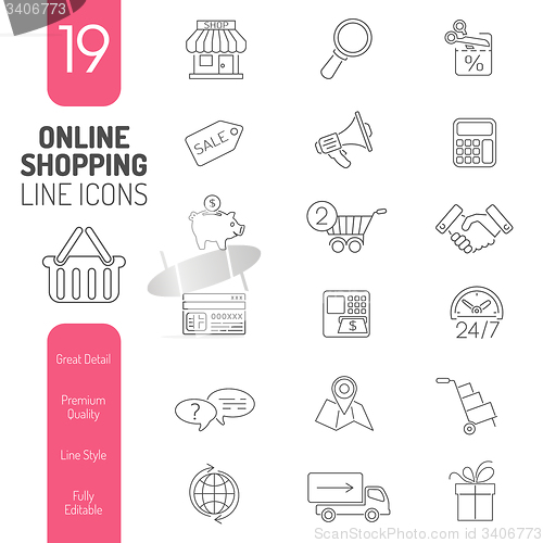 Image of Online Shopping Thin Lines Web Icon Set