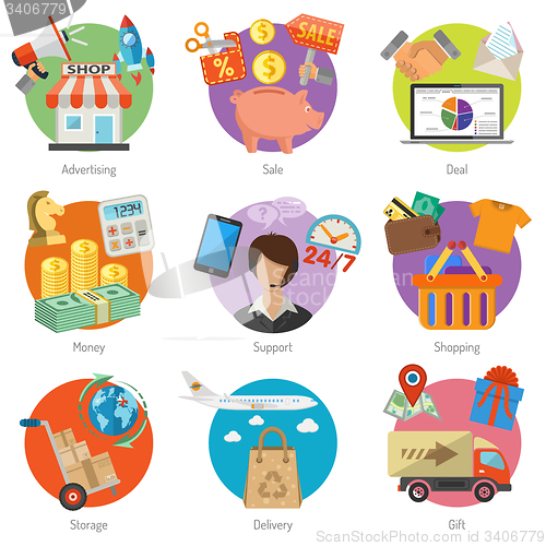 Image of Internet Shopping and Delivery Flat Icon Set