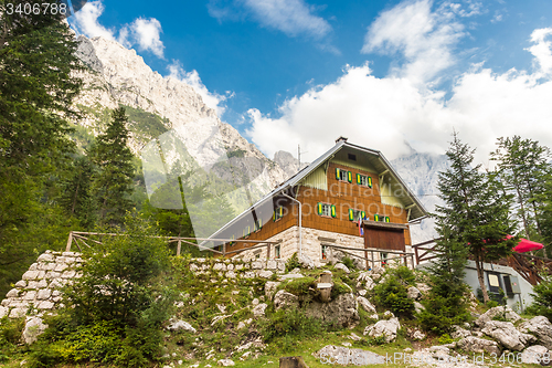 Image of Aljaz Lodge in the Vrata Valley, Slovenia.