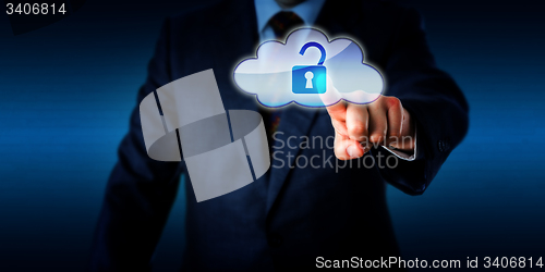 Image of Manager Opening A Lock In The Cloud Via Touch