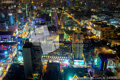 Image of Brightly Lit, Nightime Skyline of a City in Asia