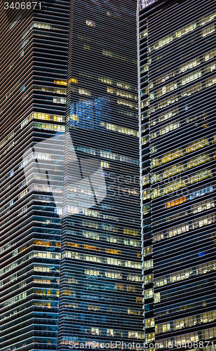 Image of Closeup of Urban Skyscrapers at Night