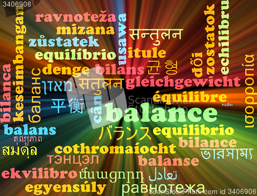 Image of Balance multilanguage wordcloud background concept glowing