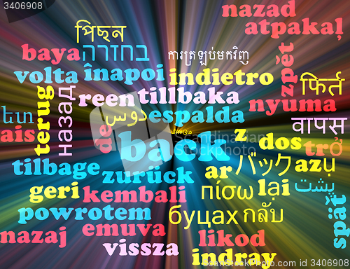 Image of Back multilanguage wordcloud background concept glowing