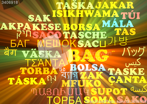 Image of Bag multilanguage wordcloud background concept glowing