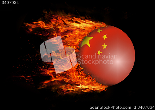 Image of Flag with a trail of fire - China