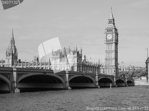 Image of Black and white Houses of Parliament in London