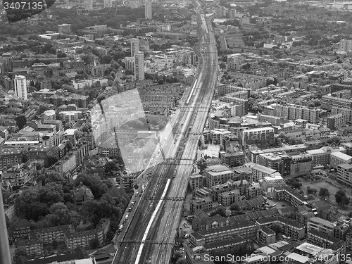 Image of Black and white Aerial view of London