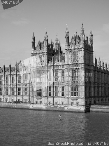 Image of Black and white Houses of Parliament in London
