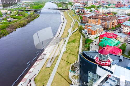 Image of Pedestrian quay on Tura river Tyumen. Russia