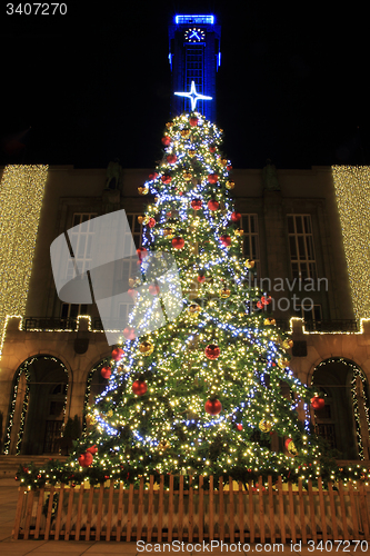 Image of christmas tree from color lights