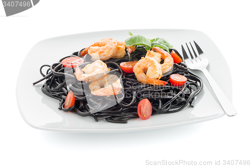 Image of Black spaghetti with shrimps