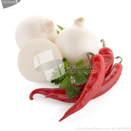 Image of Onion, chilli peppers and parsley