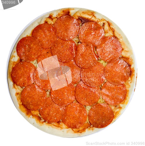 Image of Uncooked pepperoni and cheese pizza

