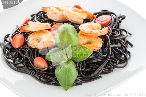 Image of Black spaghetti with shrimps