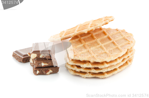 Image of Pile of sweet waffles and chocolate parts