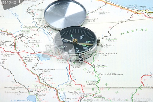 Image of compass on map