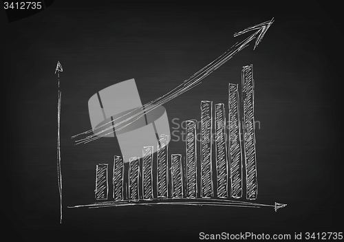 Image of Growing graph hand drawing with arrow on black chalkboard