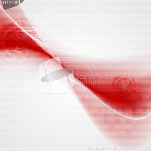 Image of Red wavy tech abstract background