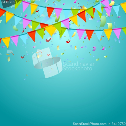 Image of Party flags colorful celebrate abstract background with confetti