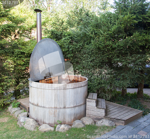 Image of Wooden hot tub in the alps