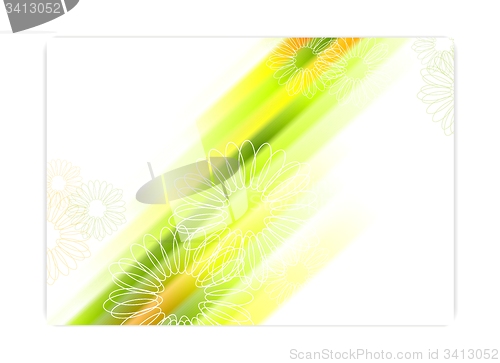 Image of Abstract summer background with glowing stripes and camomiles