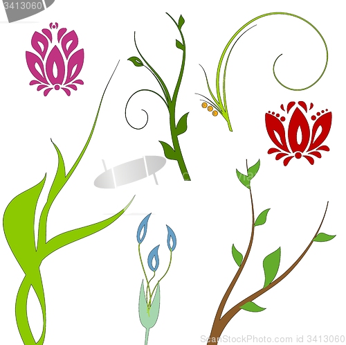 Image of Floral summer elements vector set