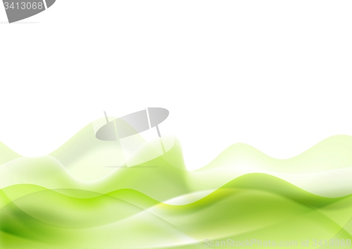 Image of Green shiny waves on white background