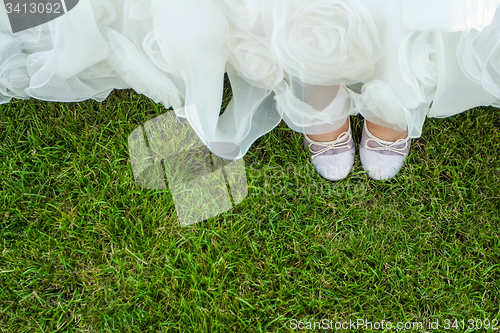 Image of Birds eye view of brides shoes