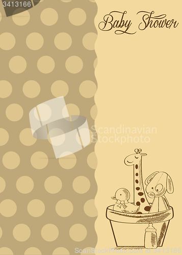 Image of baby shower card with retro toys