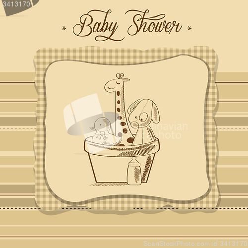 Image of baby shower card with retro toys