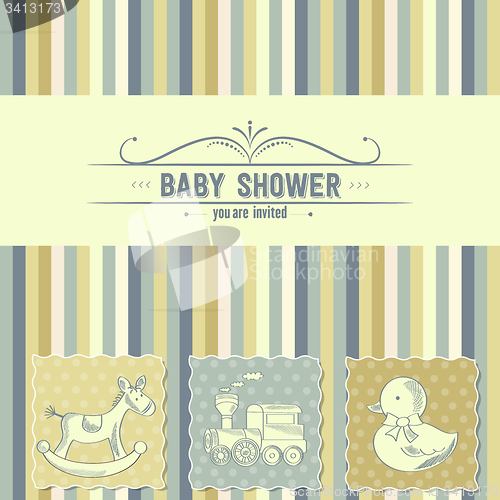Image of baby shower card with retro toys